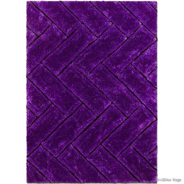 Allstar Rugs Purple Shaggy Area Rug With 3d Design With Black Lines Contemporary Formal Casual Hand Tufted 5 X 7 Overstock 11468999