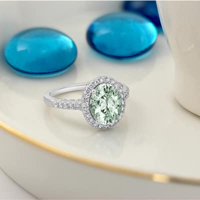 Auriya 1 3/4ct Oval Green Amethyst and Halo Diamond Engagement Ring 3/8ctw 14k Gold