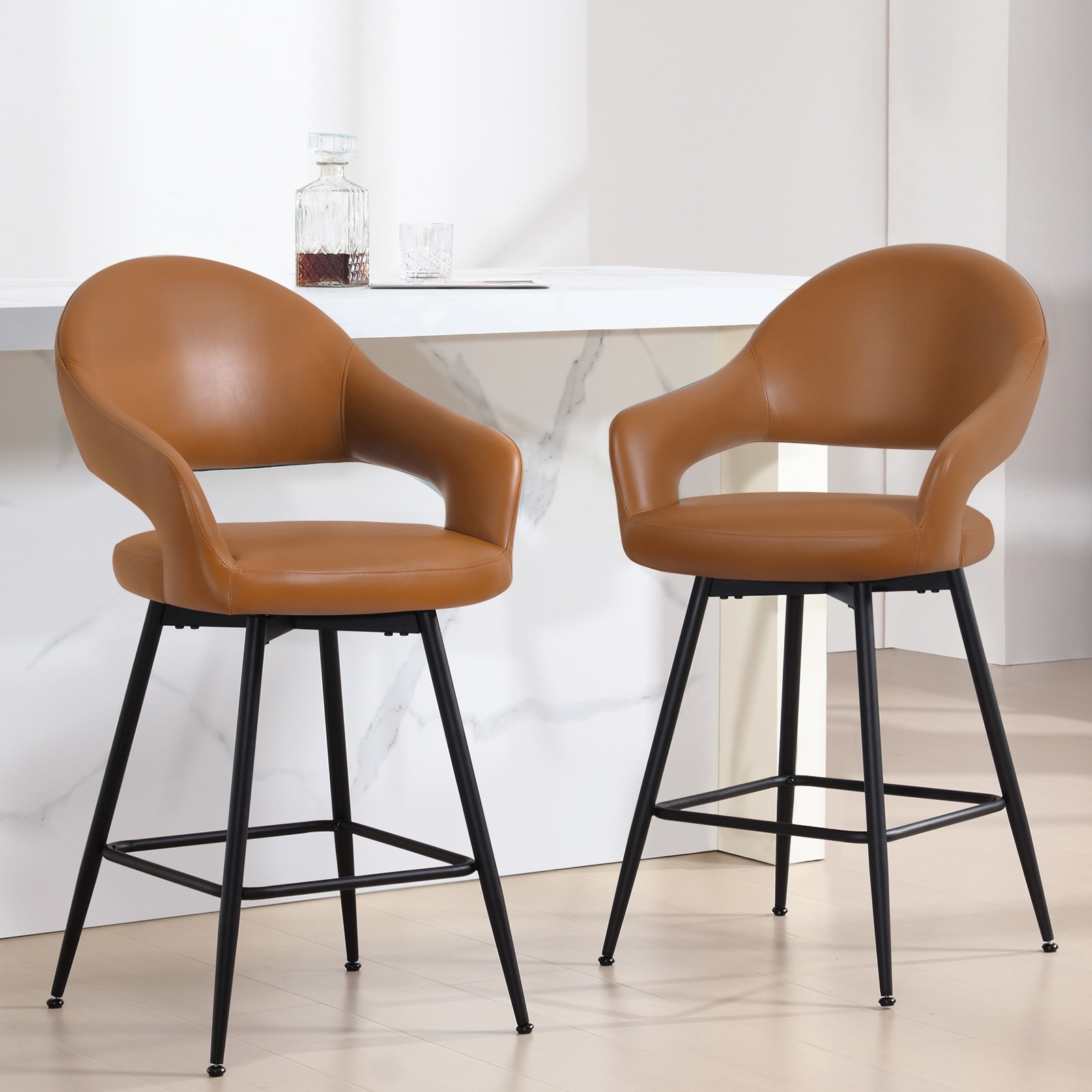 26-Inch Upholstered Swivel Counter Height Bar Stool Set of 2/ 4 - 39.2"H x 20.4"W X 22"D