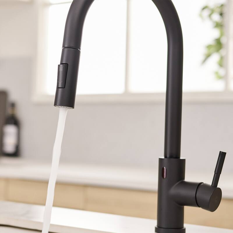 Black Pull Out Touchless Kitchen Faucet with Deck Plate