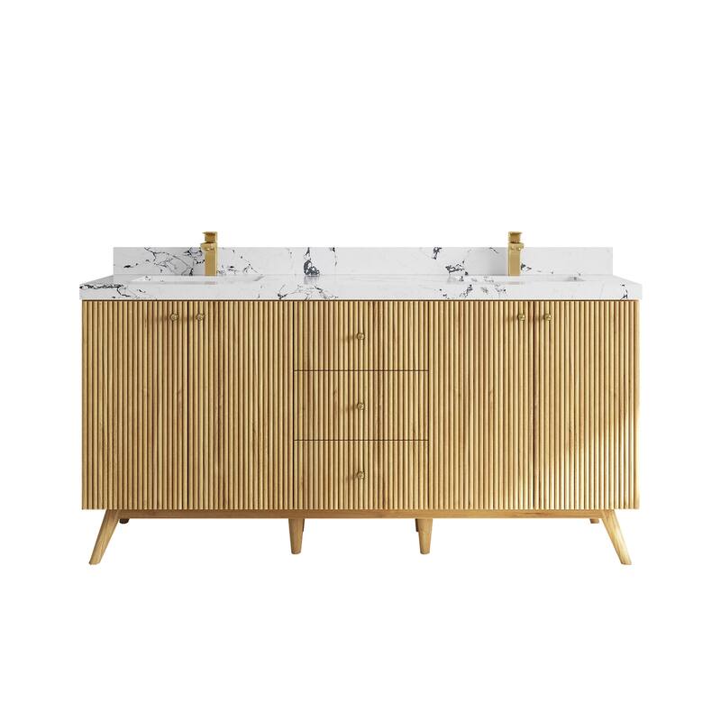 Willow Collections 72 in. W x 22 in. D Pasadena Solid Teak Double Sink Bathroom Vanity with Countertop