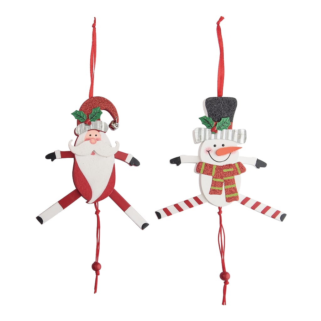 Transpac MDF Glittery Santa & Snowman Dancing Ornament Set of 2 Christmas Home Decorations - Multicolor