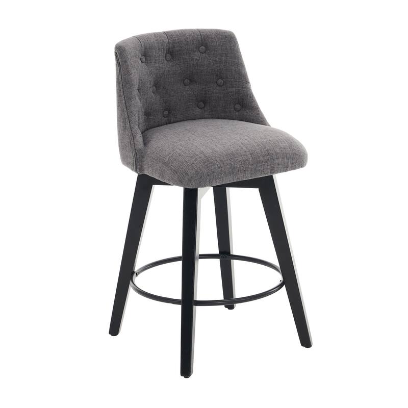 25" Swivel Bar Stools Set of 2-Modern Counter Height Stools with Linen Upholstery&Button Tufted Back, Solid Wood Frame Barstools