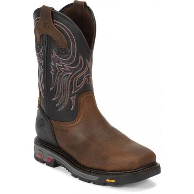 Justin Work Mens 11in Steel Toe Tanker Work Boot Brown Wk2104 Red Tan Cowhide