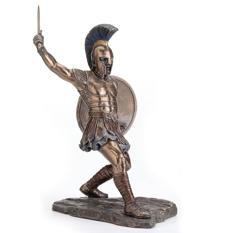 11.61" H HECTOR WITH SWORD & SHIELD Cold Cast Bronze - 7.28"x9.06"x11.61"