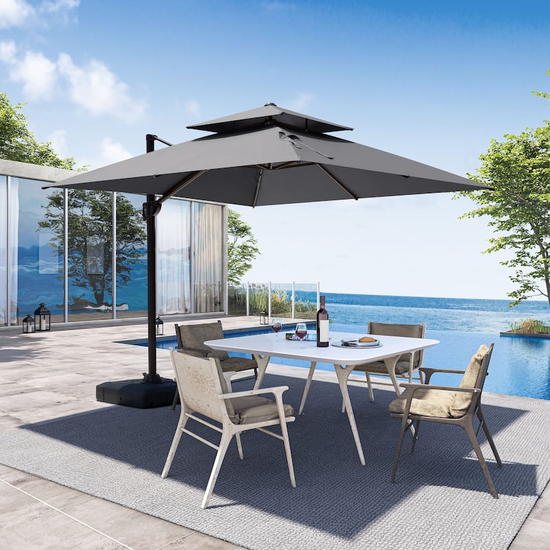 Outdoor 10FT Square Offset Cantilever Patio Umbrella 360-Degree Rotation