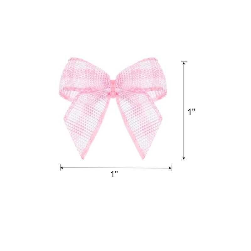 80Pcs Mini Gingham Ribbon Bow 1" Checkered Satin Ribbon Bows - Pink