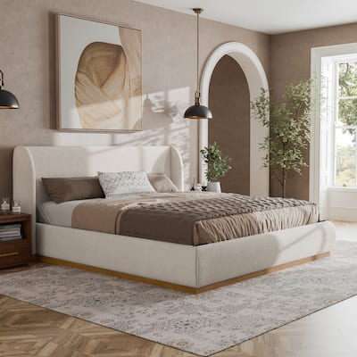 Furniture of America Zevi Modern White Boucle Upholstered Platform Bed