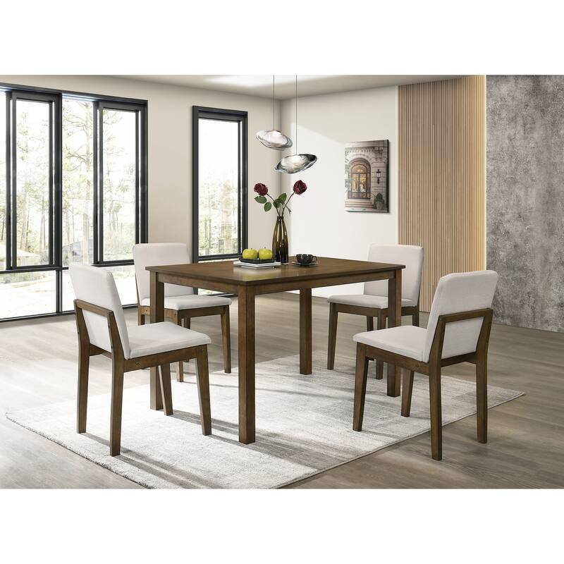 5pc Dining Room Set Dining Table 4x Chairs Fabric Chair Seat Kitchen Breakfast Rubberwood Veneer Unique Design
