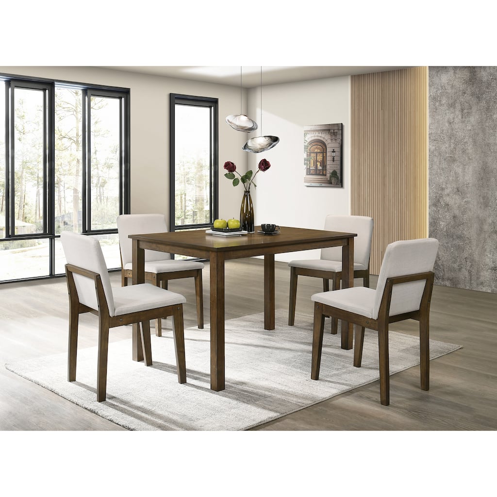 5pc Dining Room Set Dining Table 4x Chairs Fabric Chair Seat Kitchen Breakfast Rubberwood Veneer Unique Design