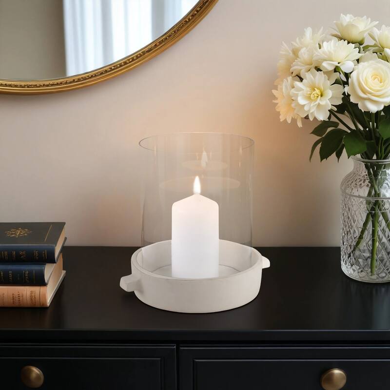 Modern Glass Hurricane Candle Holder with Terracotta Base - 10"