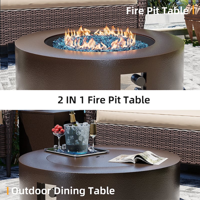 Patio Watcher 42-inch iron outdoor fire pit table with gas tank cover, lid - 42