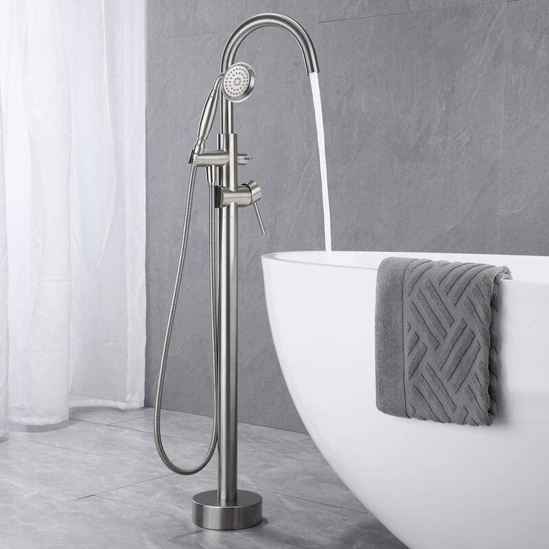 BATHLET Freestanding Bathtub Floor-Mount Faucet Tub Filler with Hand Shower
