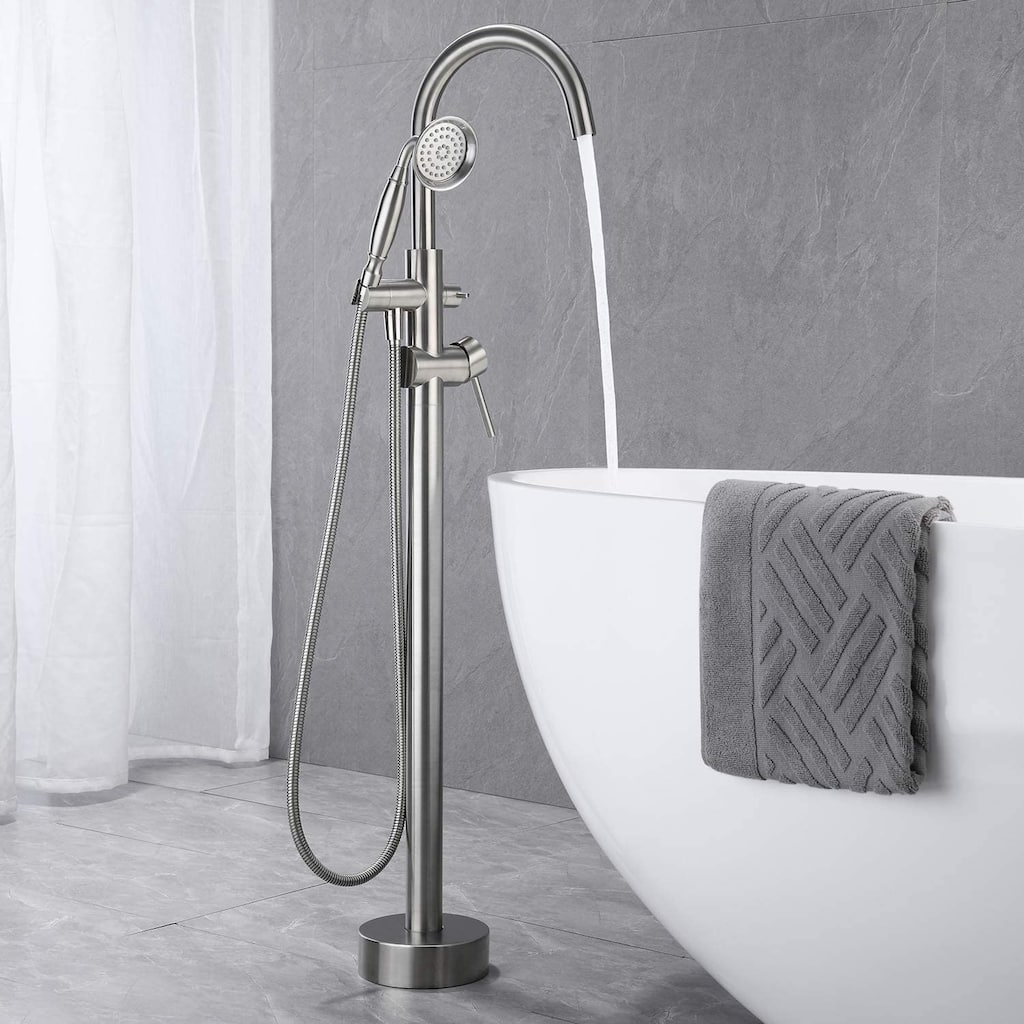 BATHLET Freestanding Bathtub Floor-Mount Faucet Tub Filler with Hand Shower