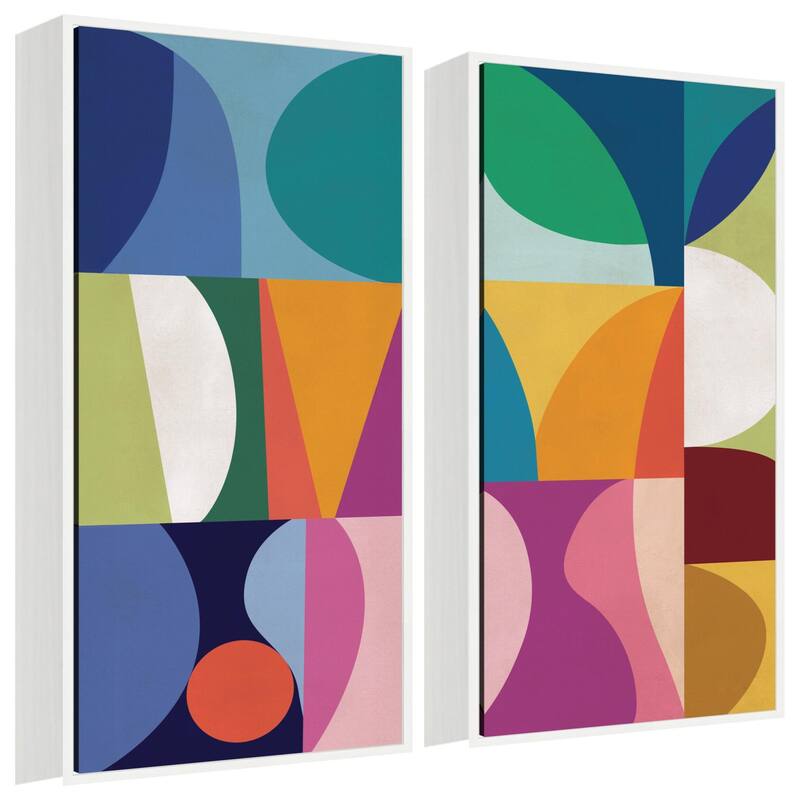 Kate and Laurel Abstract Panels 2 Piece Framed Canvas Wall Art Set by Rachel Lee - 2 Piece Set 18x40 - White