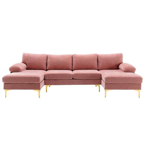 U-shape Sleeper Sofa Chenille Fabric Sectional Sofa with Pillow Top Arms Chaise