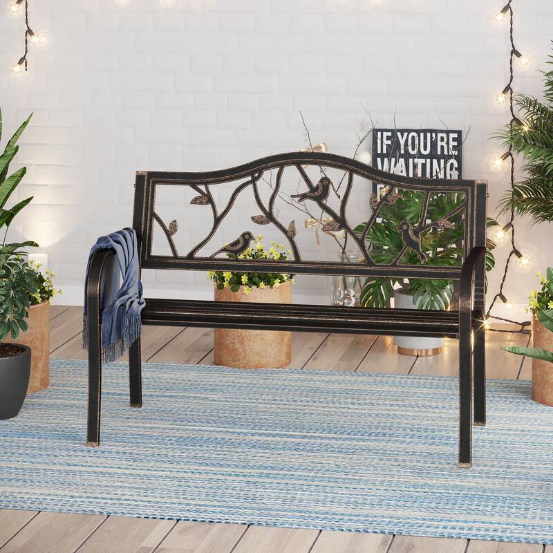 Sophia & William Outdoor Patio Metal Bench - Antique Brass