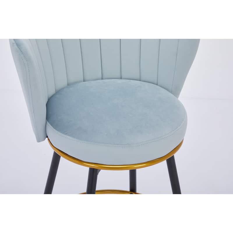 Set of 2 Contemporary Bar Stools with Rounded Padded Velvet Seat and Swivel Function