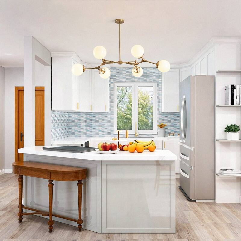 Mid-century Opal Glass Sputnik 6-Light Linear Chandelier - 47.2 in