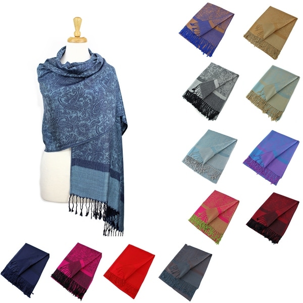 Paisley Jacquard Pashmina Shawl Wrap Scarf Stole - 28" width x 78" length with Fringes. Opens flyout.