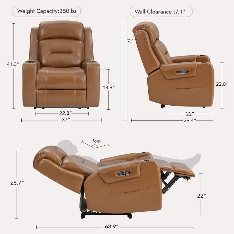 Anya Power Genuine Leather Recliner Chair Lay Flat Recliner