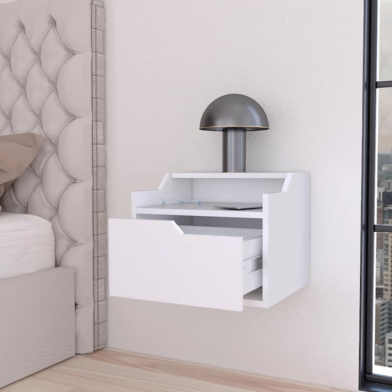 Wooden Double Shelf Hanging Bedroom Nightstand