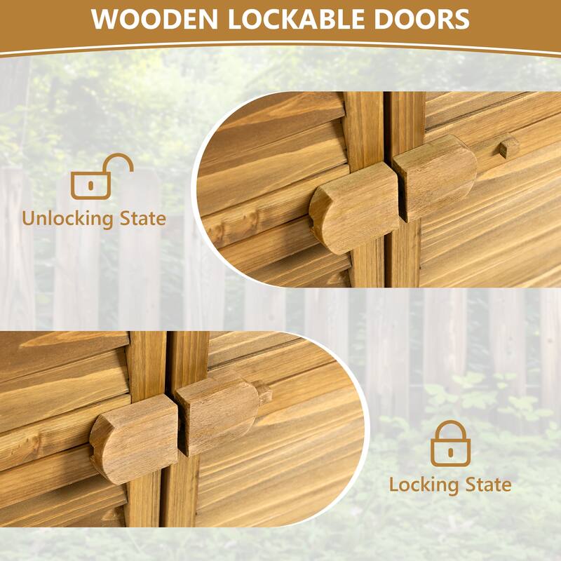 Outdoor Waterproof Garden Storage Shed with Adjustable Feet Wood Storage Cabinet with Lockable Door & 2 Removable Shelves