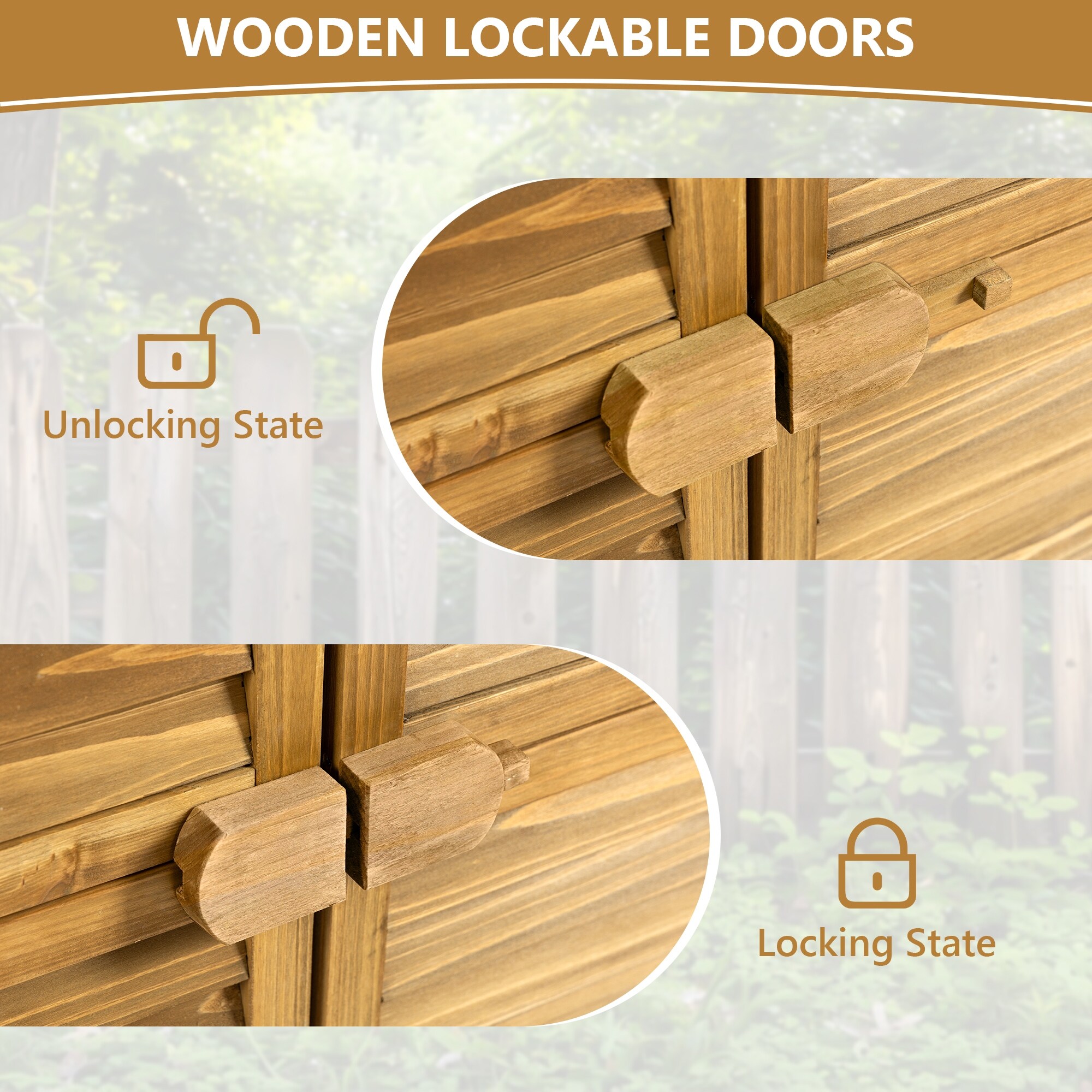 Wooden Outdoor Storage Cabinet with Lockable Door, Waterproof Roof