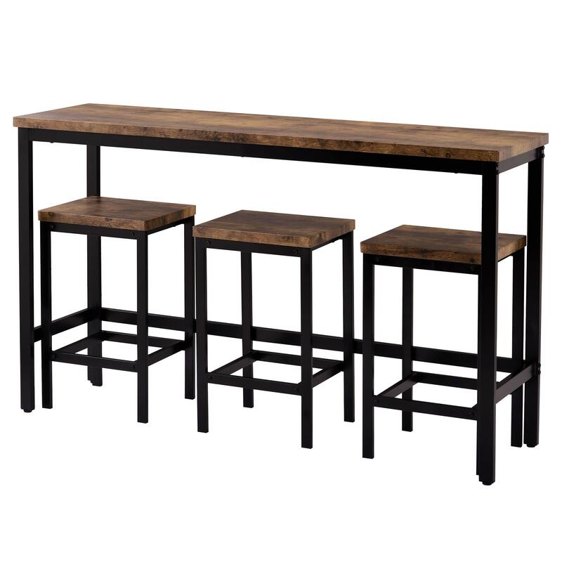 Charming Bar Table and Chair Set, Coffee Table with Steel Frame, Backless Dining Chairs with Footrests