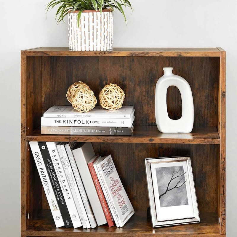 Freestanding 4-Tier Rustic Brown Wooden Bookshelf with Adjustable Shelves for Living Room or Office - 9.4"D x 23.6"W x 42.3"H