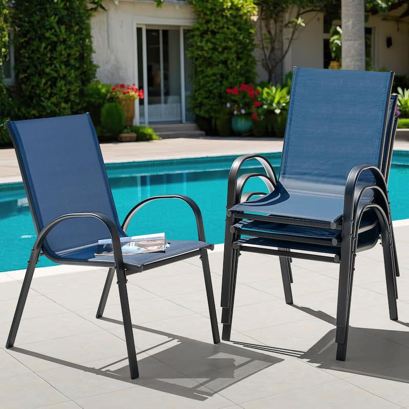 Patio 4-Piece Textilene Dining Chairs with Armrests and Stackable Design - Blue
