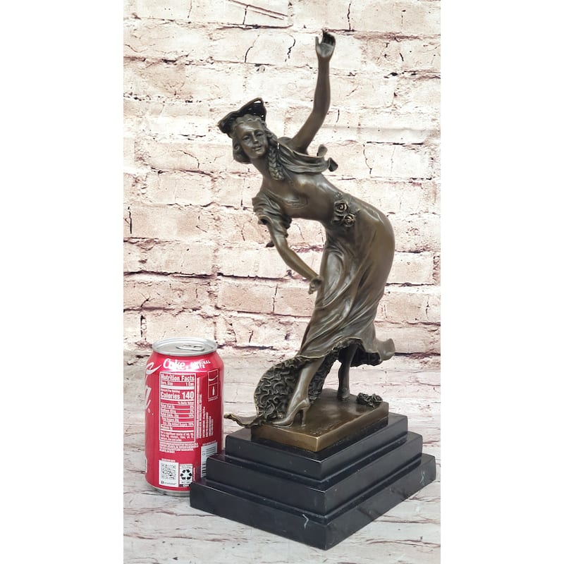 Spanish Flamenco Dancer Young Woman - Bronze Sculpture On Marble Base