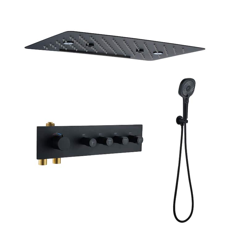 Luxury Thermostatic Shower System 3-Spray Patterns Ceiling Mount Fixed Rain Waterfall Shower Head and Handheld Spray Combo