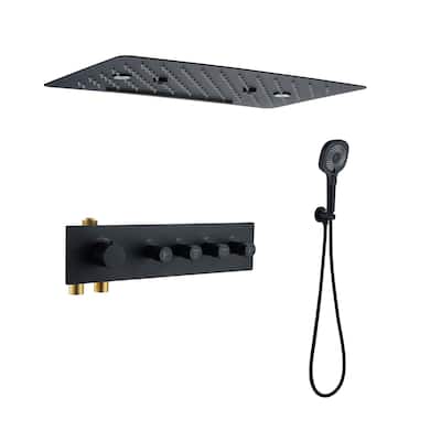 Luxury Thermostatic Shower System 3-Spray Patterns Ceiling Mount Fixed Rain Waterfall Shower Head and Handheld Spray Combo