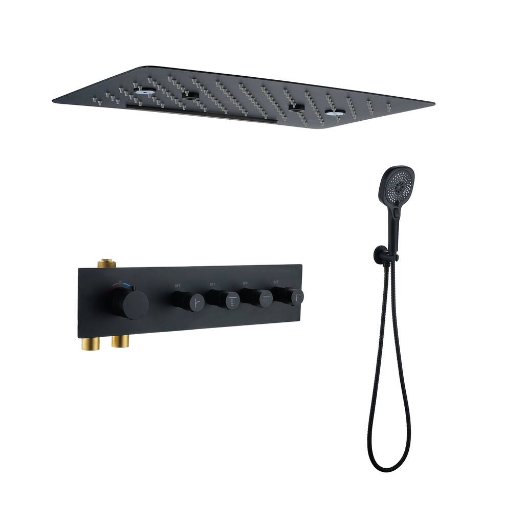 Luxury Thermostatic Shower System 3-Spray Patterns Ceiling Mount Fixed Rain Waterfall Shower Head and Handheld Spray Combo