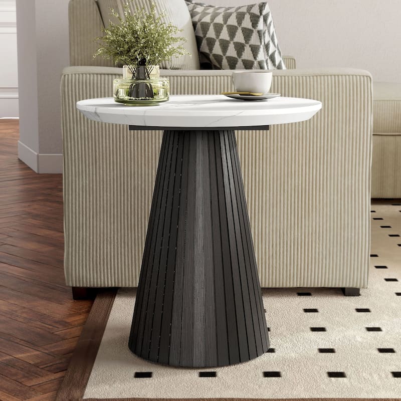 Furniture of America Tonix Modern White and Black Round Faux Marble Top End Table