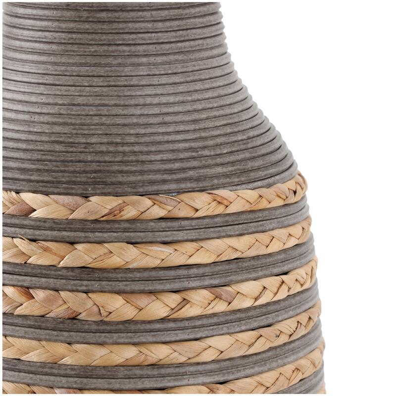 Brown Seagrass Handmade Braided Decorative Vase with Layered Gray Paneling