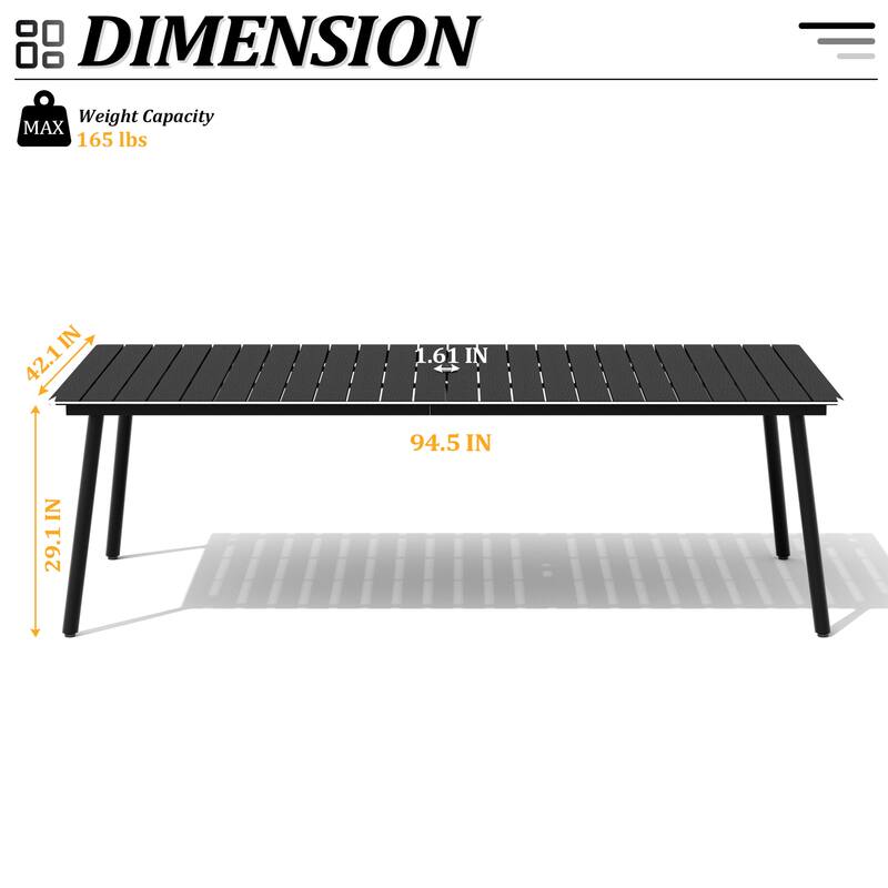 Pellebant Outdoor Rectangle Aluminum Dining Table with Umbrella Hole