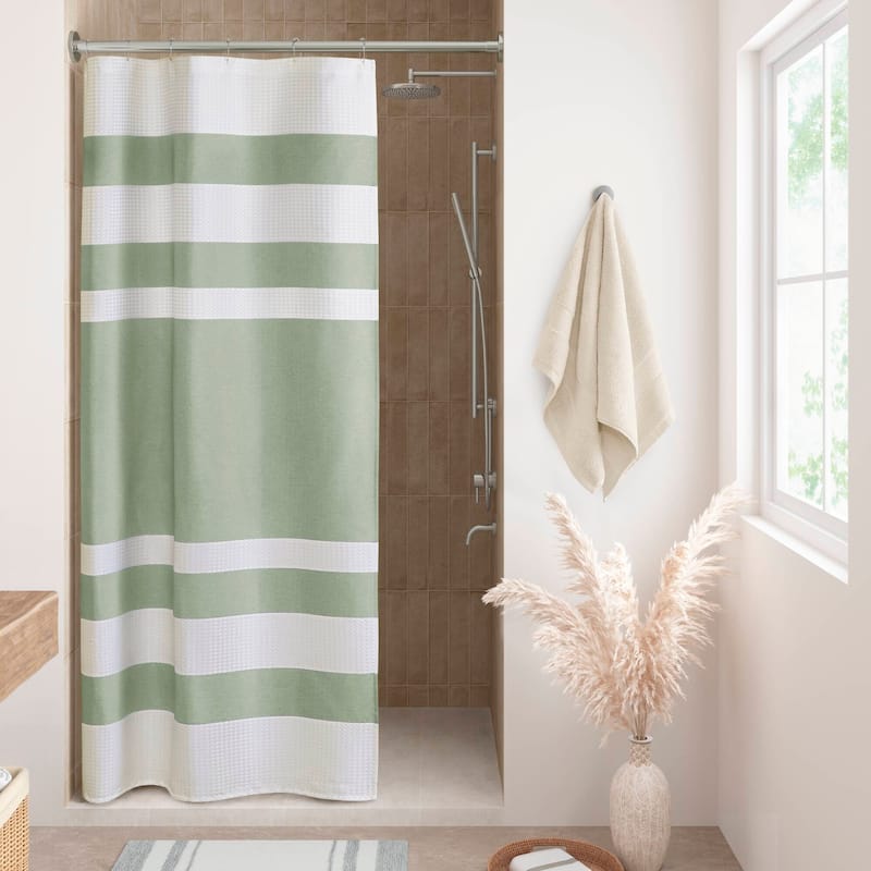 Madison Park Spa Waffle Shower Curtain with 3M Treatment - 36x72'' - Sage Green