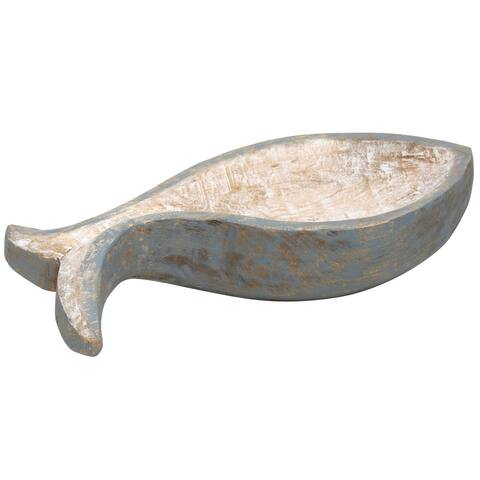 StyleCraft Wash Grey Wood Carved Fish Shaped Bowl
