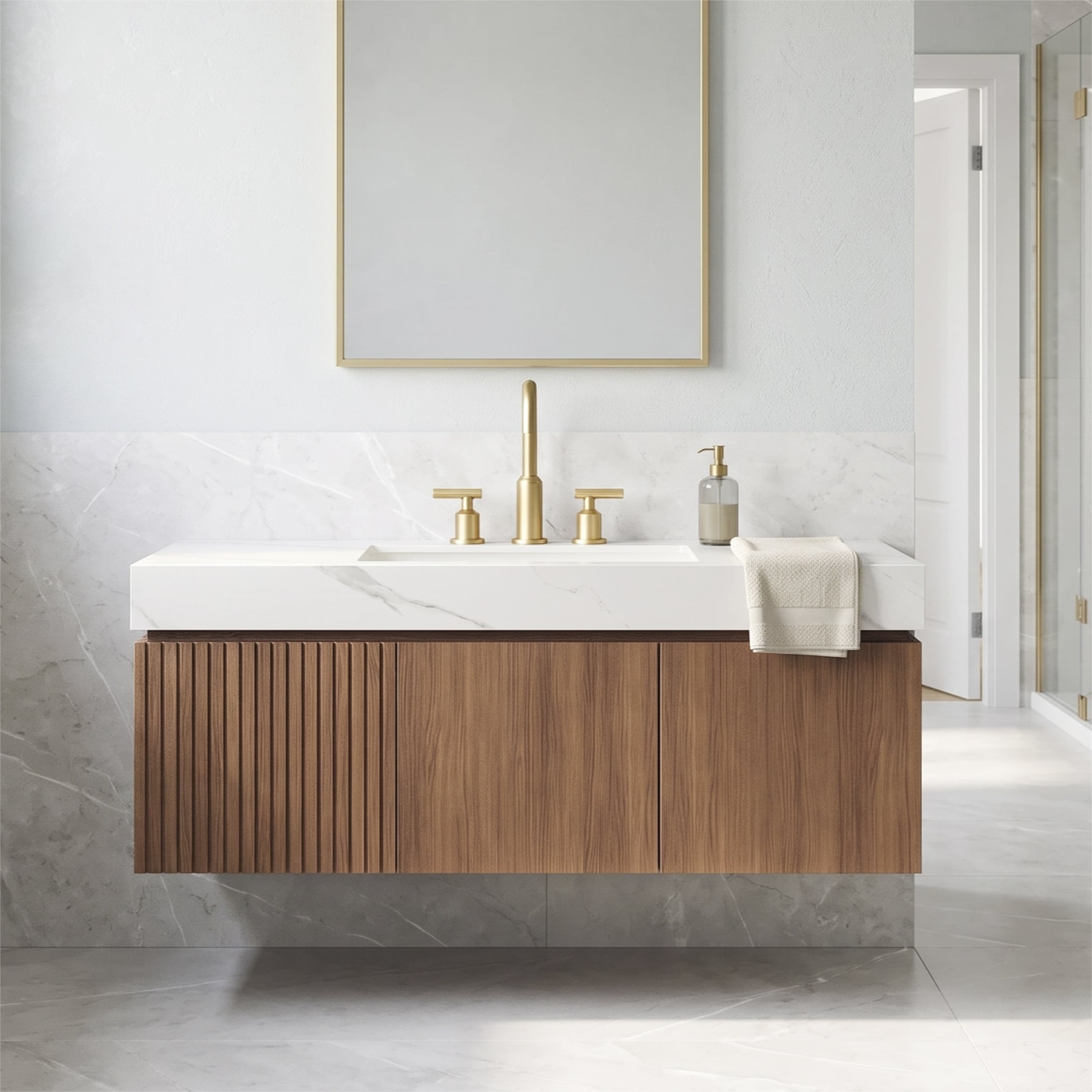 Floating Bathroom Vanity with Carrara White Sintered Stone Top