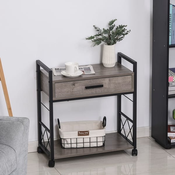 HOMCOM 2-Tier Industrial Style Storage Wooden Shelf with Robust
