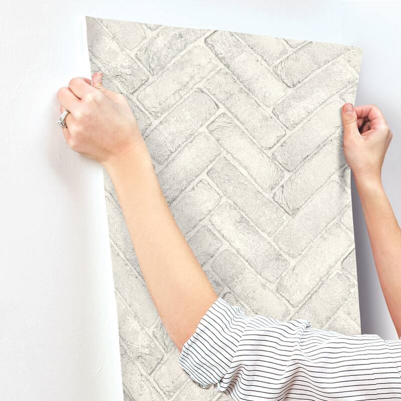 Chesapeake Canelle White Brick Herringbone Wallpaper
