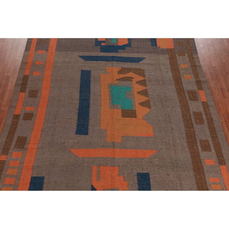 Contemporary Jute Kilim Turkish Area Rug Flatweave Jute Carpet - 9'2" x 11'9"