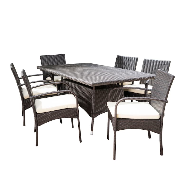 Rudolph Outdoor 7-piece Wicker Dining Set with Cushions by Christopher Knight Home