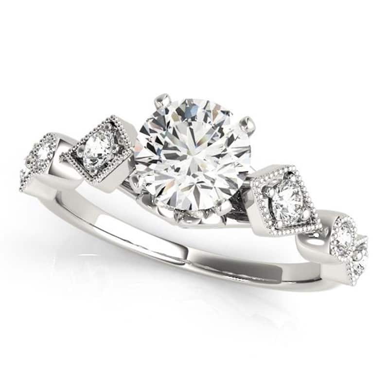 Auriya 14k Gold 2ctw Vintage Moissanite and Diamond Engagement Ring 1/6ct TDW