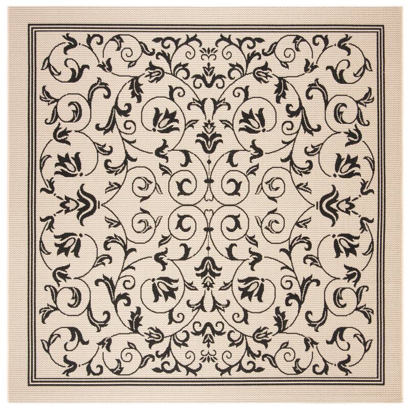 SAFAVIEH Courtyard Miljeta Indoor/ Outdoor Waterproof Patio Backyard Rug - 6'7" Square - Sand/Black