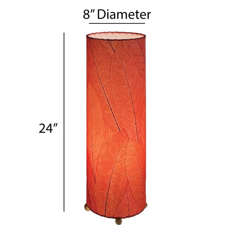 Handmade 24 Inch Cocoa Leaf Cylinder Table Lamp, Cocoa Leaves Shade, 8 x 8 x 24 in. - 8 x 8 x 24