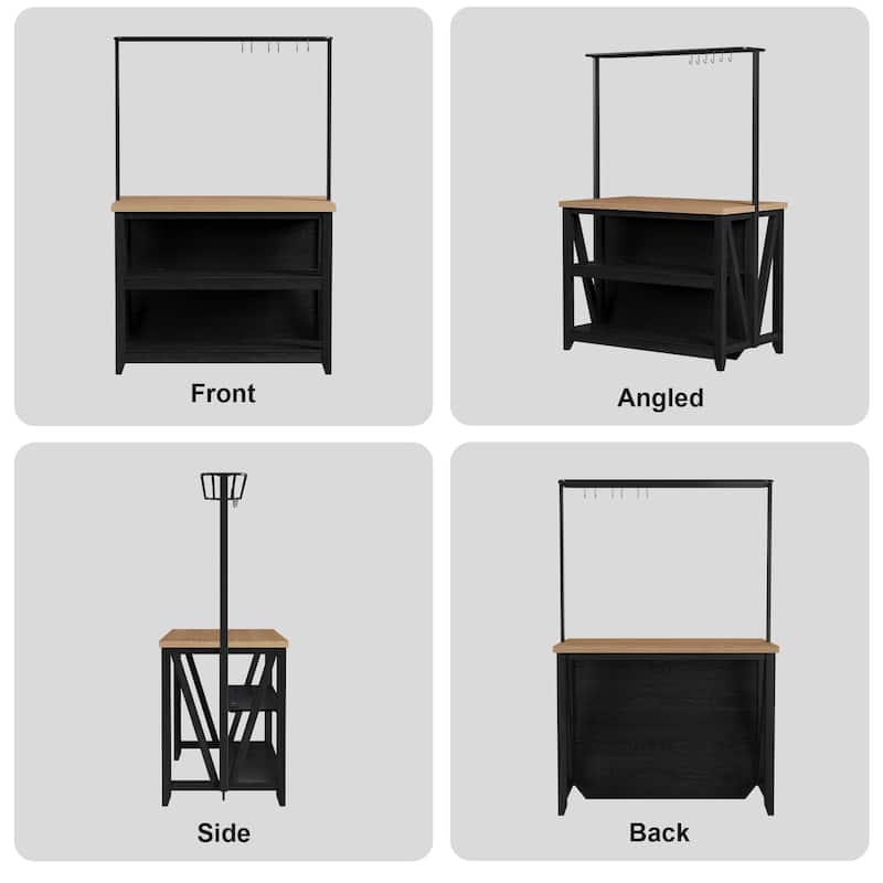 Kitchen Island with Power Outlet & LED Lights, Bakers Rack with Storage, Large Kitchen Island Table with 3 Tier