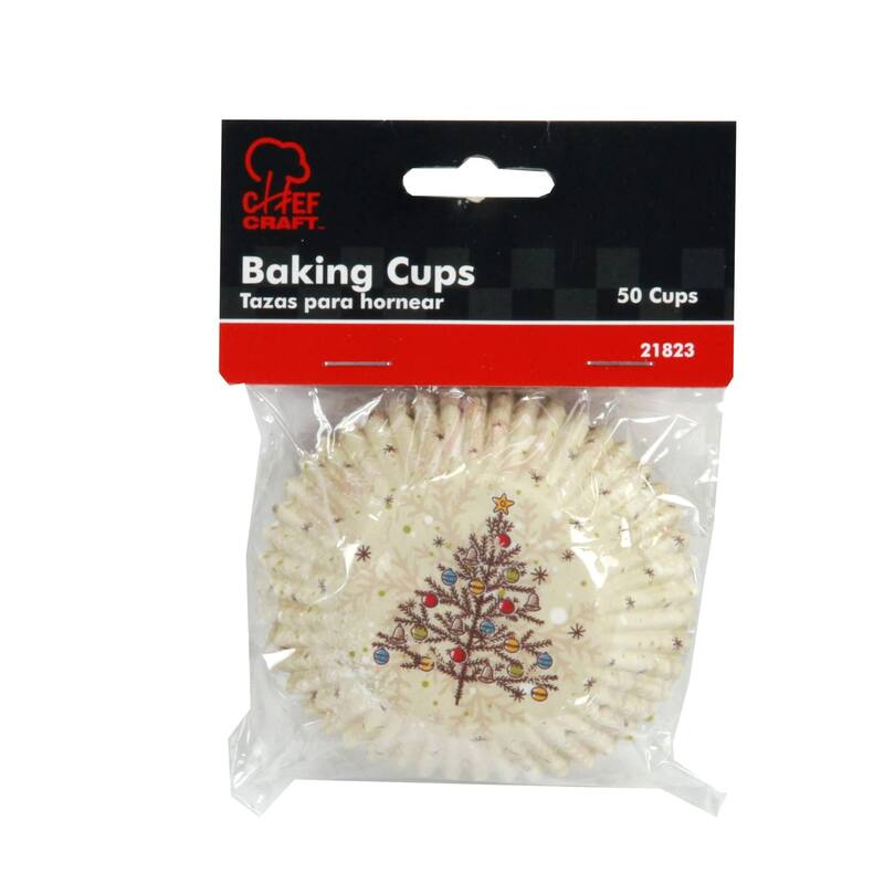 Chef Craft Classic Christmas Tree-Patterned Paper Baking Cups - 50 Count Cupcake Liners